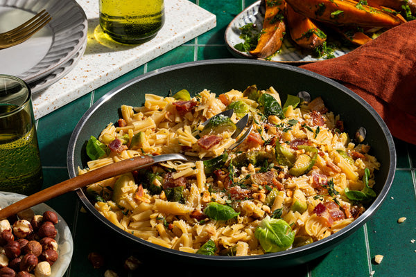 Recipe - Caramelized Brussels Sprouts & Bacon ZENB Pasta Agile Skillet
