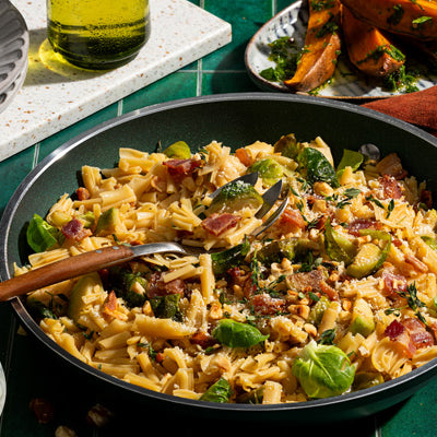 Caramelized Brussels Sprouts & Bacon ZENB Pasta Agile Skillet