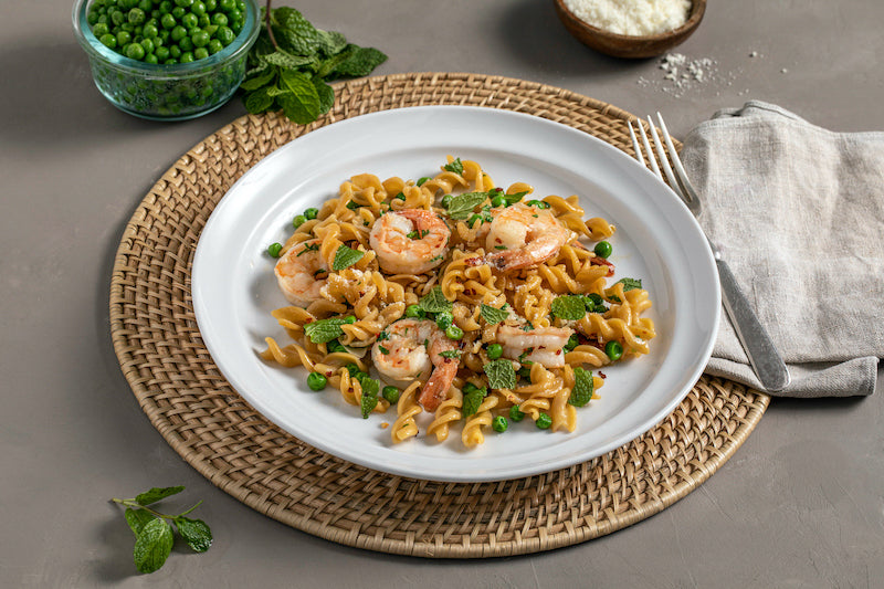 ZENB Rotini with English Peas, Shrimp & Mint Recipe