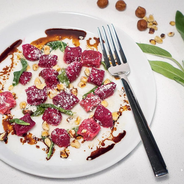 Beet Gnocchi with Hazelnuts and Sage