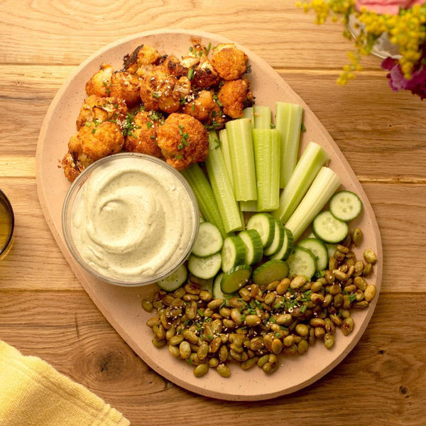 Vegan Cauliflower Buffalo Wings & BBQ Edamame