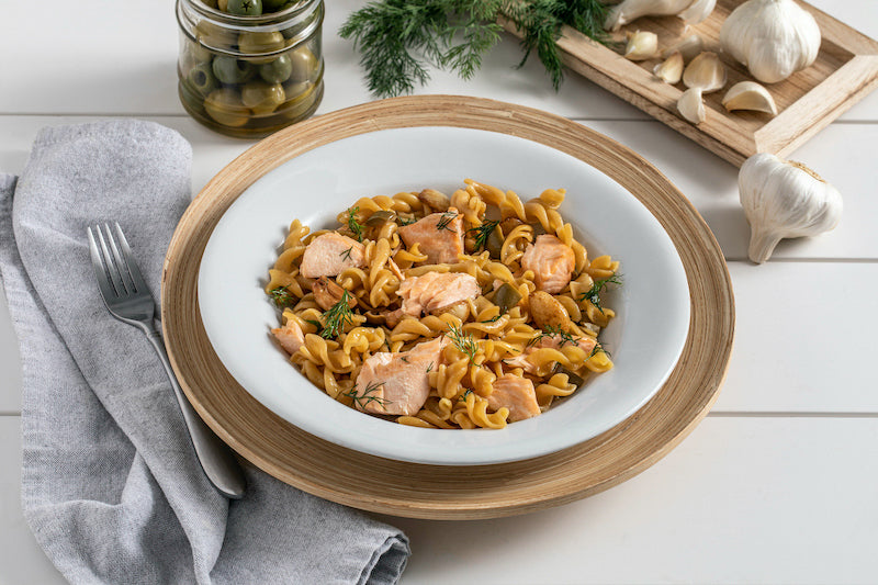ZENB Rotini Pasta with Salmon, Olives & 30 Cloves of Garlic Recipe