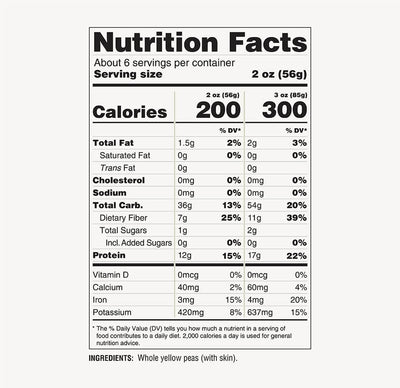 Nutrition Facts label for ZENB Pasta 2 oz (56g) and 3 oz (85g) servings